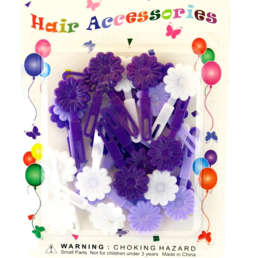 EDEN SMALL FLOWER HAIR BARRETTES - SHADES OF PURPLE & WHITE - 28 PCS. (59347)
